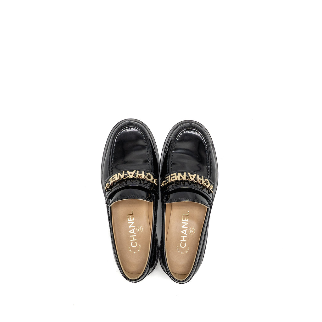 chanel-size-35-letter-loafer-shiny-calfskin-black-lghw-copy