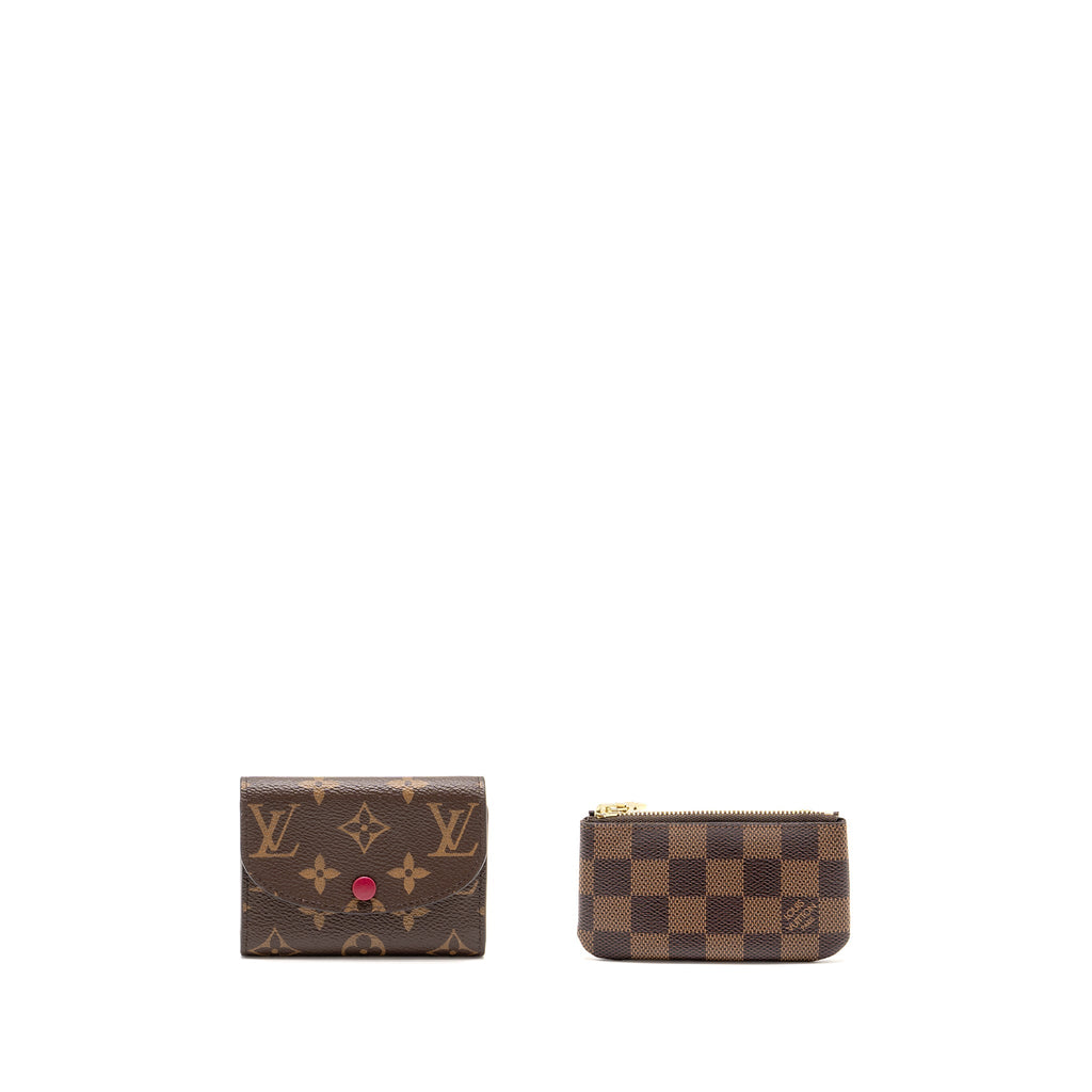 louis-vuitton-rosalie-coin-purse-monogram-canvas-fuchsia-key-pouch-damier-ebene-ghwsell-in-a-set