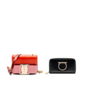 salvatore-ferragamo-vara-bow-bag-red-pink-and-oversize-gancini-wallet-black-calfskin-ghw-sell-in-set