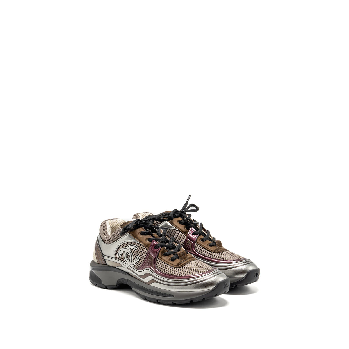 chanel-size-39-cc-logo-sneakers-fabric-laminated-khaki-silver-dark-purple-copy