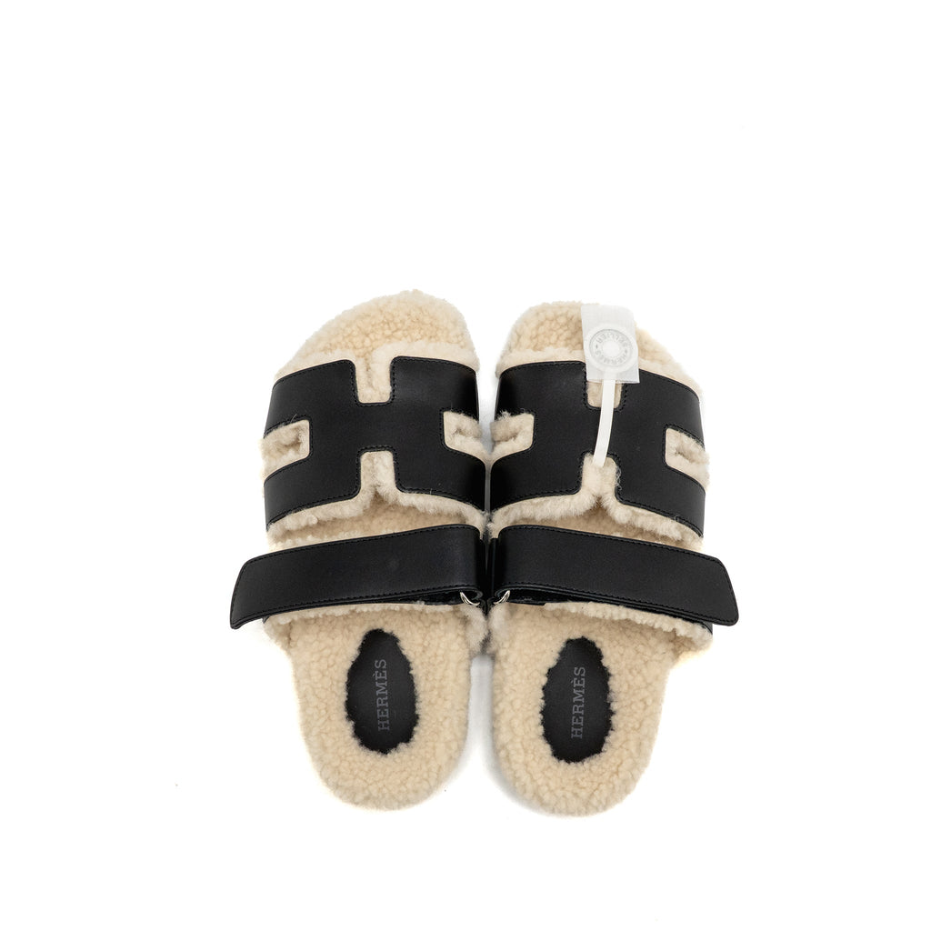 hermes-size-37-chypre-sandals-shearling-calfskin-black