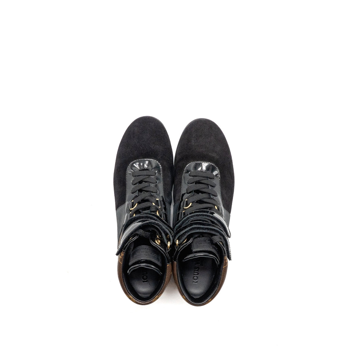 louis-vuitton-size-38-5-move-up-sneakers-monogram-canvas-suede-patent-black-ghw