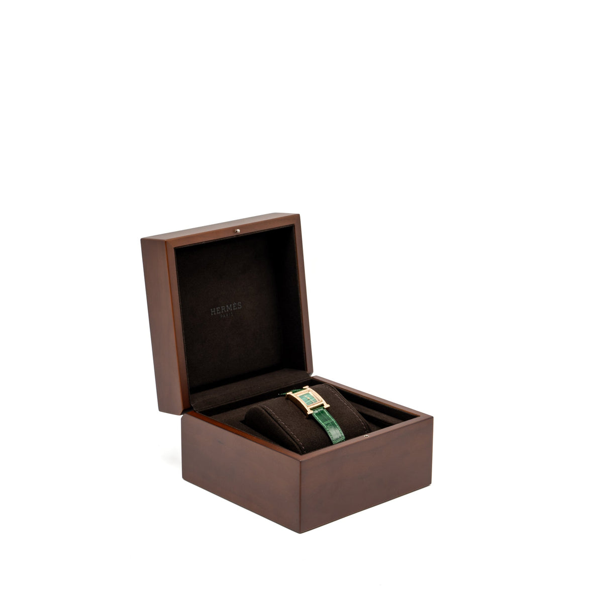hermes-heure-watch-small-model-rose-gold-with-diamonds-green-dial
