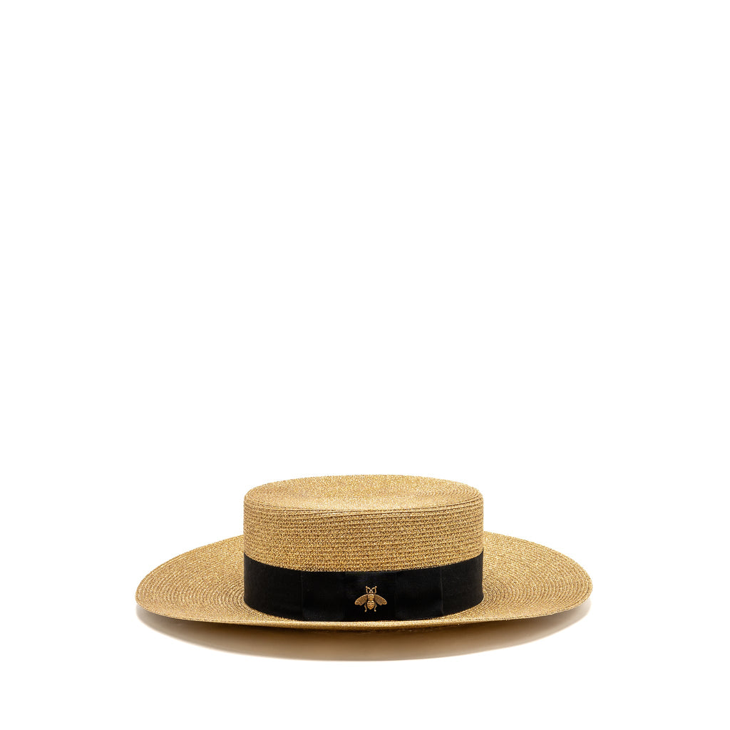 gucci-size-s-56cm-bow-and-metal-bee-detailed-lame-papier-hat-straw-effect-fabric-gold-black