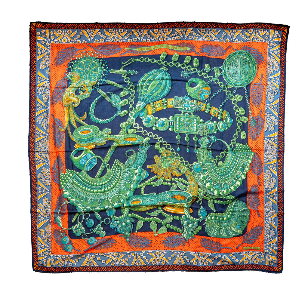 hermes-140cm-zenobie-reine-de-palmyre-scarf-cashmere-silk-marine-vert-orange