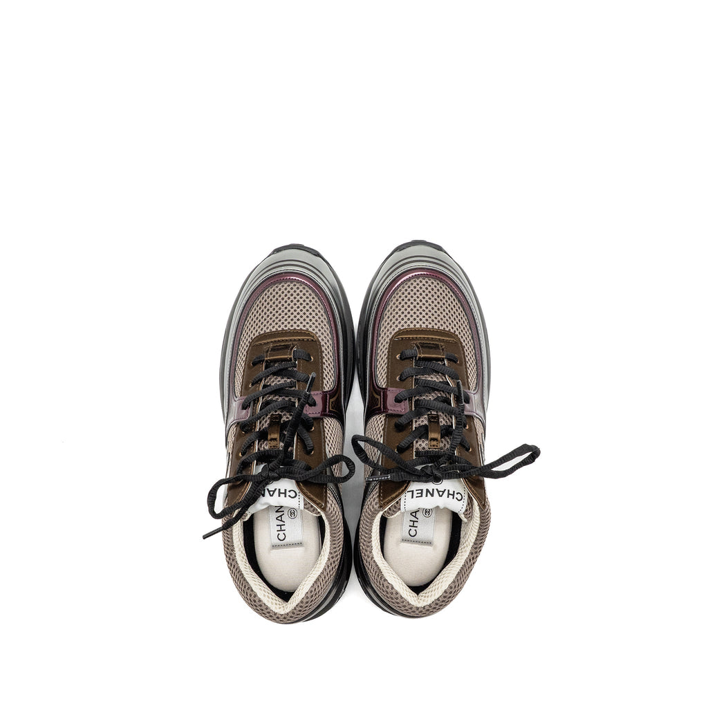chanel-size-39-cc-logo-sneakers-fabric-laminated-khaki-silver-dark-purple-copy
