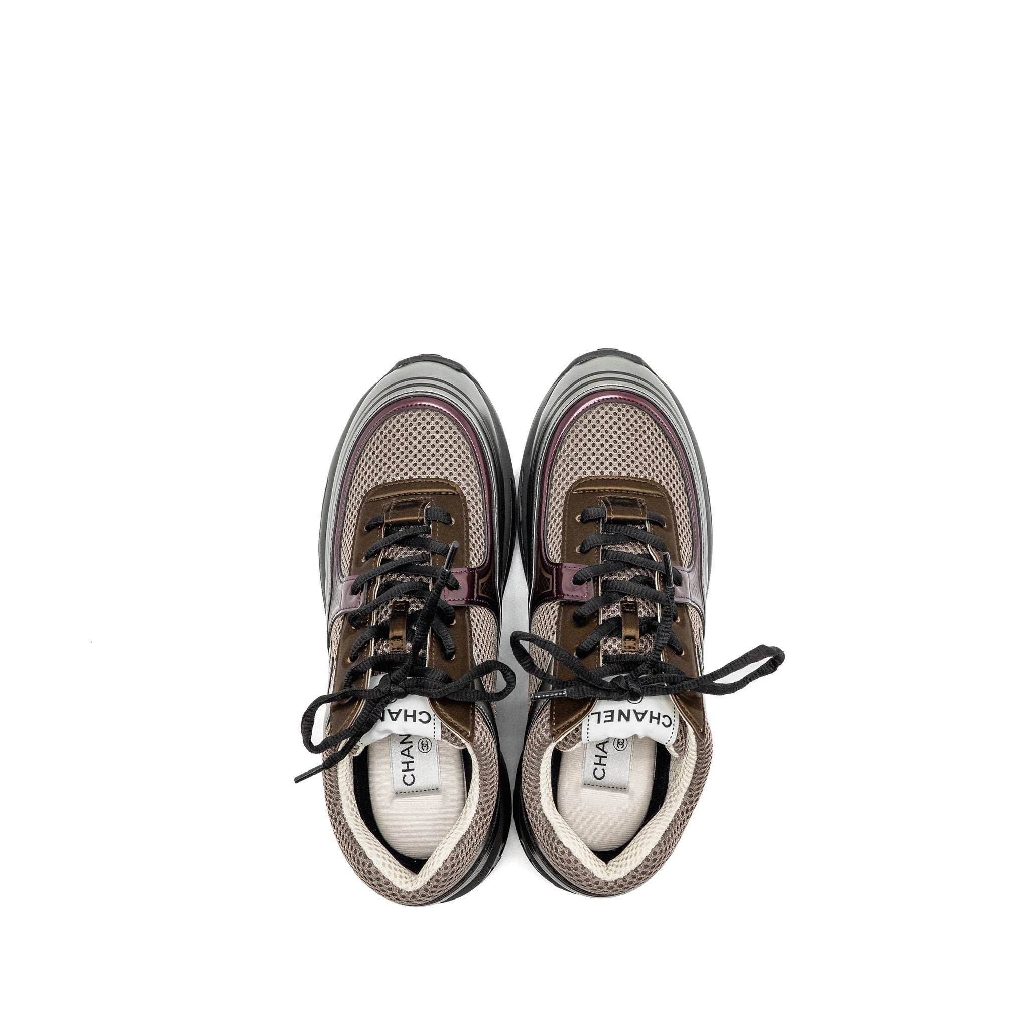 chanel-size-39-cc-logo-sneakers-fabric-laminated-khaki-silver-dark-purple-copy