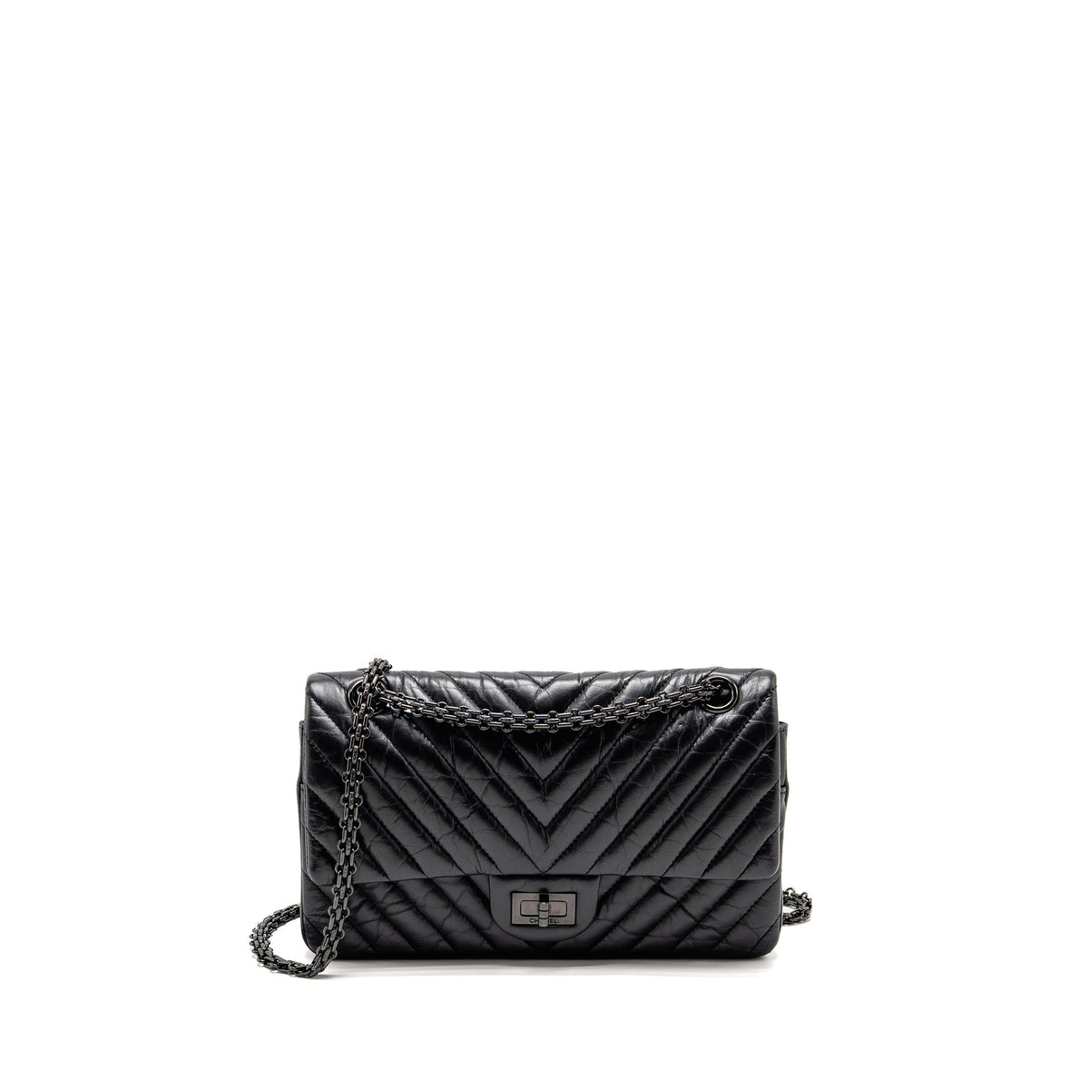 chanel-small-2-55-reissue-double-flap-bag-chevron-aged-calfskin-so-black-copy