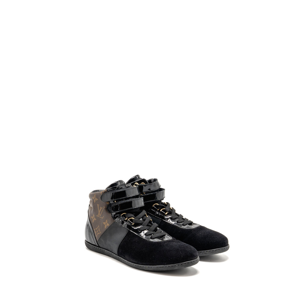 louis-vuitton-size-38-5-move-up-sneakers-monogram-canvas-suede-patent-black-ghw