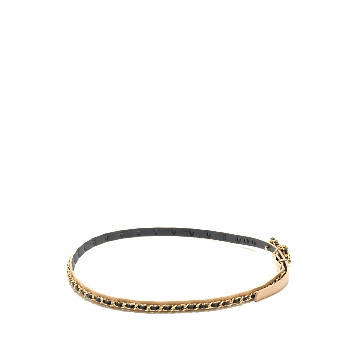 chanel-size-75-bow-chain-belt-leather-beige-black-gold-tone-copy