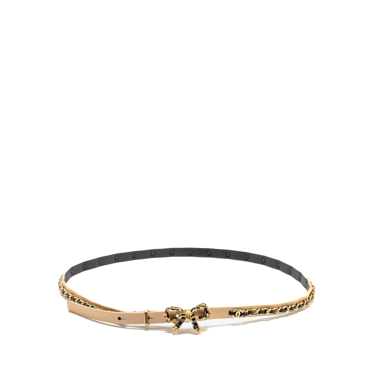 chanel-size-75-bow-chain-belt-leather-beige-black-gold-tone-copy