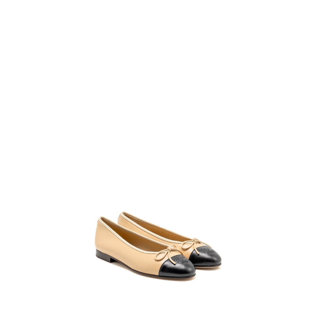 chanel-size-37-ballerinas-flat-shoes-lambskin-beige-black