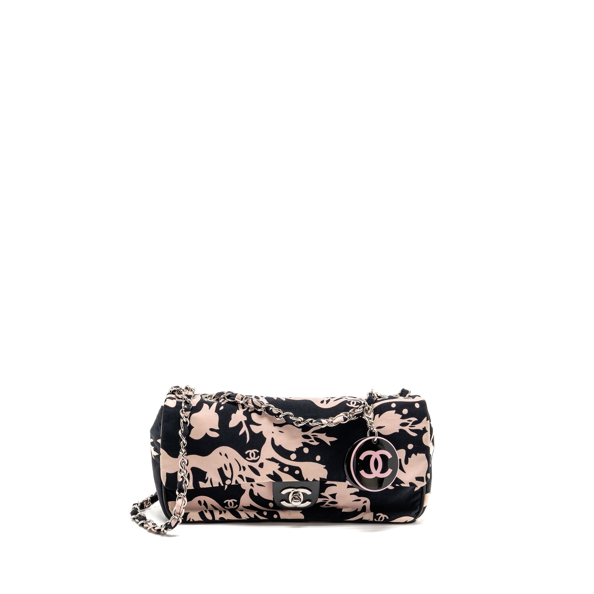 chanel-mirror-charm-single-flap-bag-fabric-black-pink-shw