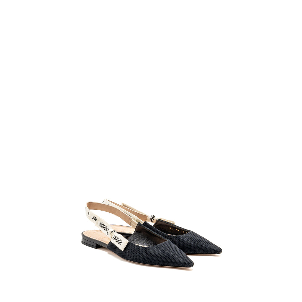 dior-size-37-ballerina-slingback-sandals-fabric-leather-black