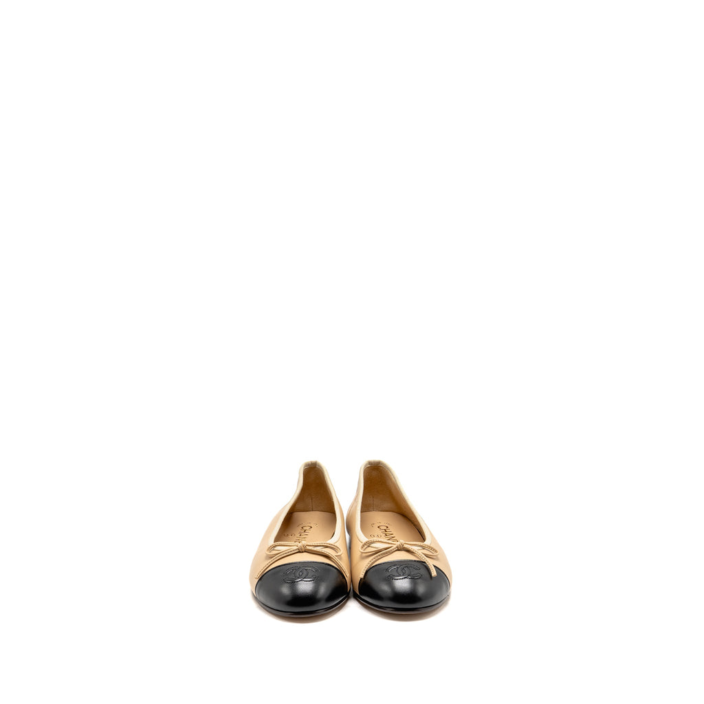 chanel-size-37-5-ballerinas-flat-shoes-lambskin-beige-black