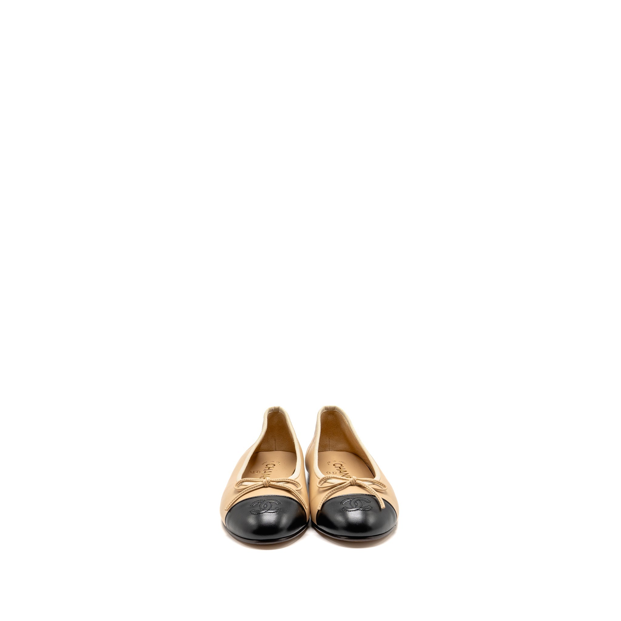 chanel-size-37-5-ballerinas-flat-shoes-lambskin-beige-black
