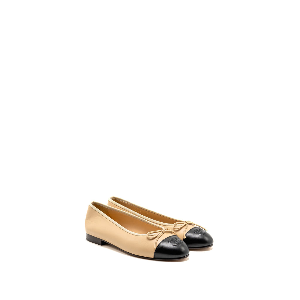 chanel-size-37-5-ballerinas-flat-shoes-lambskin-beige-black