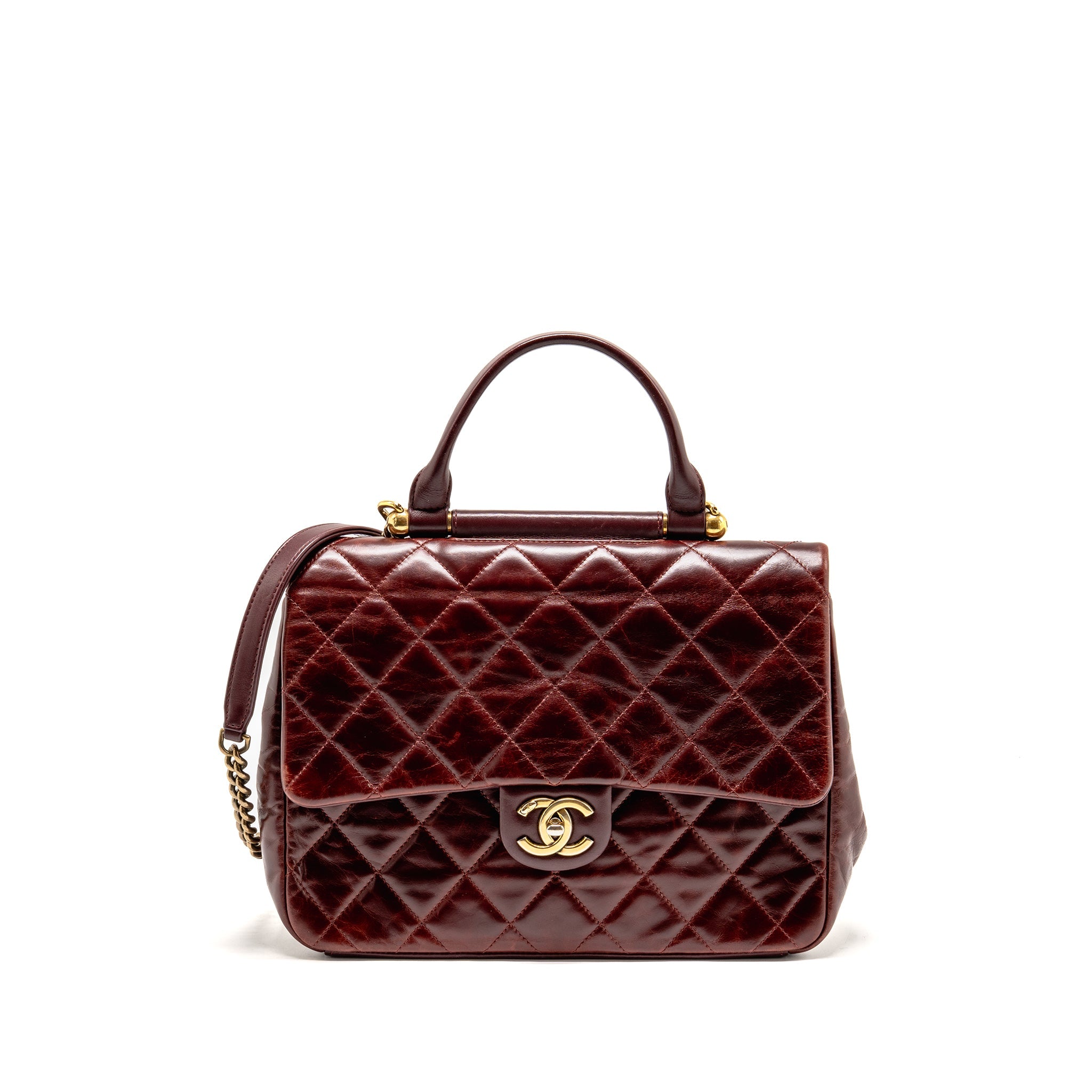 chanel-16a-gold-bar-top-handle-flap-bag-glazed-calfskin-burgundy-ghw