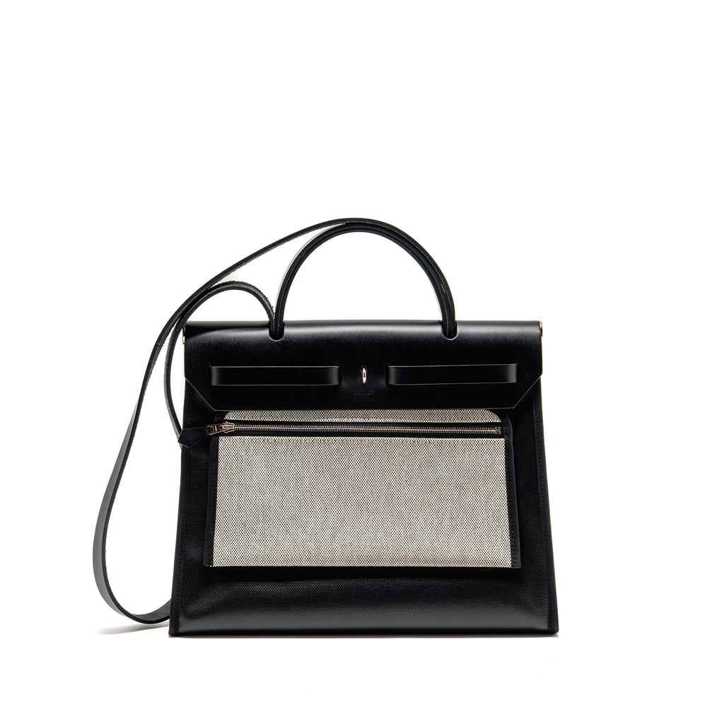 hermes-herbag-31-zip-bag-berline-canvas-hunter-leather-black-ecru-black-shw-stamp-k
