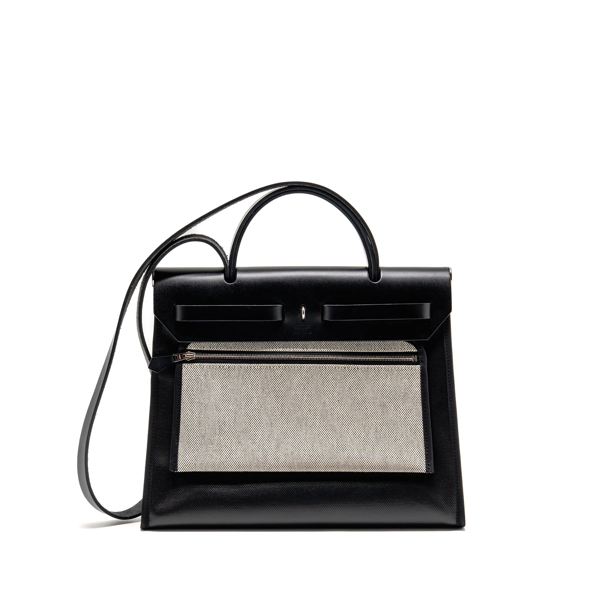 hermes-herbag-31-zip-bag-berline-canvas-hunter-leather-black-ecru-black-shw-stamp-k