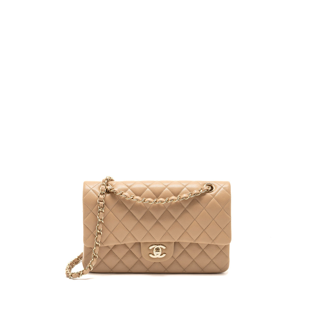 chanel-medium-classic-double-flap-bag-caviar-dark-beige-lghw-copy
