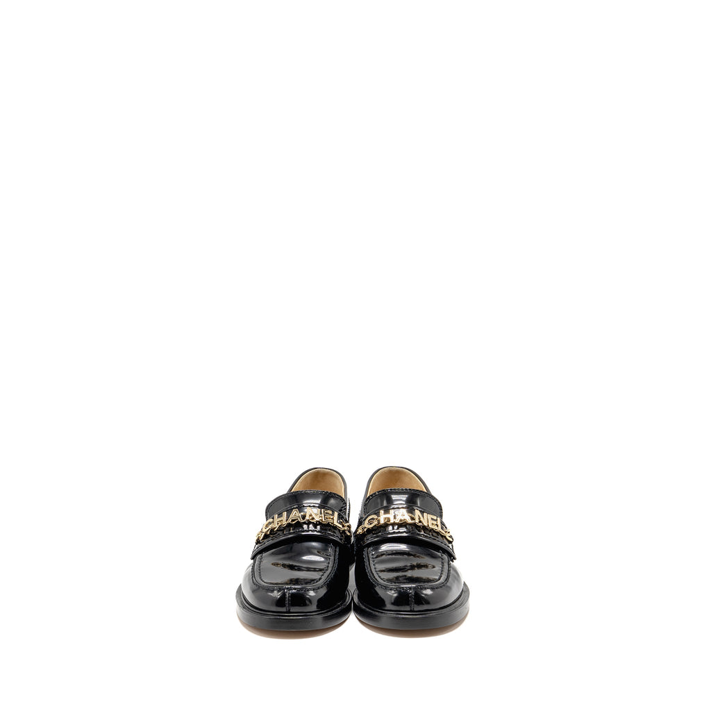 chanel-size-35-letter-loafer-shiny-calfskin-black-lghw-copy