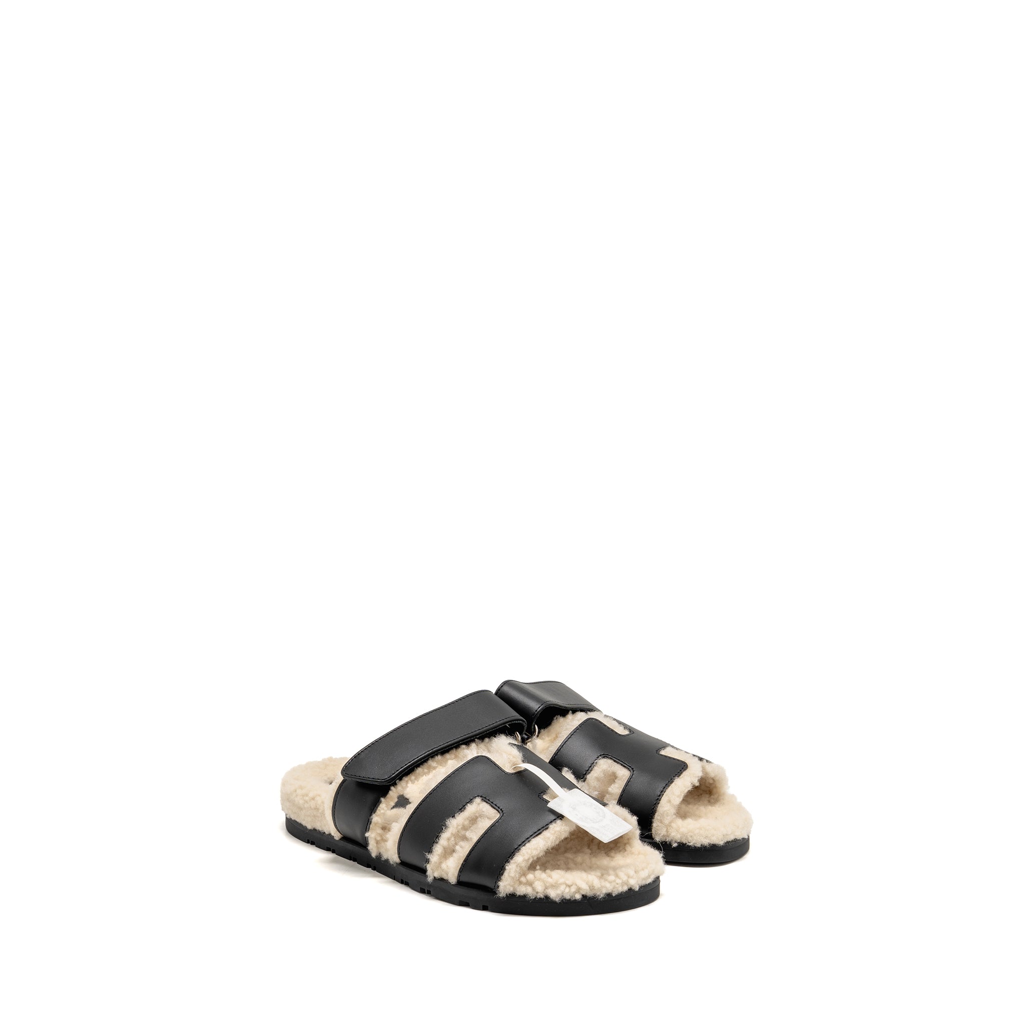 hermes-size-37-chypre-sandals-shearling-calfskin-black