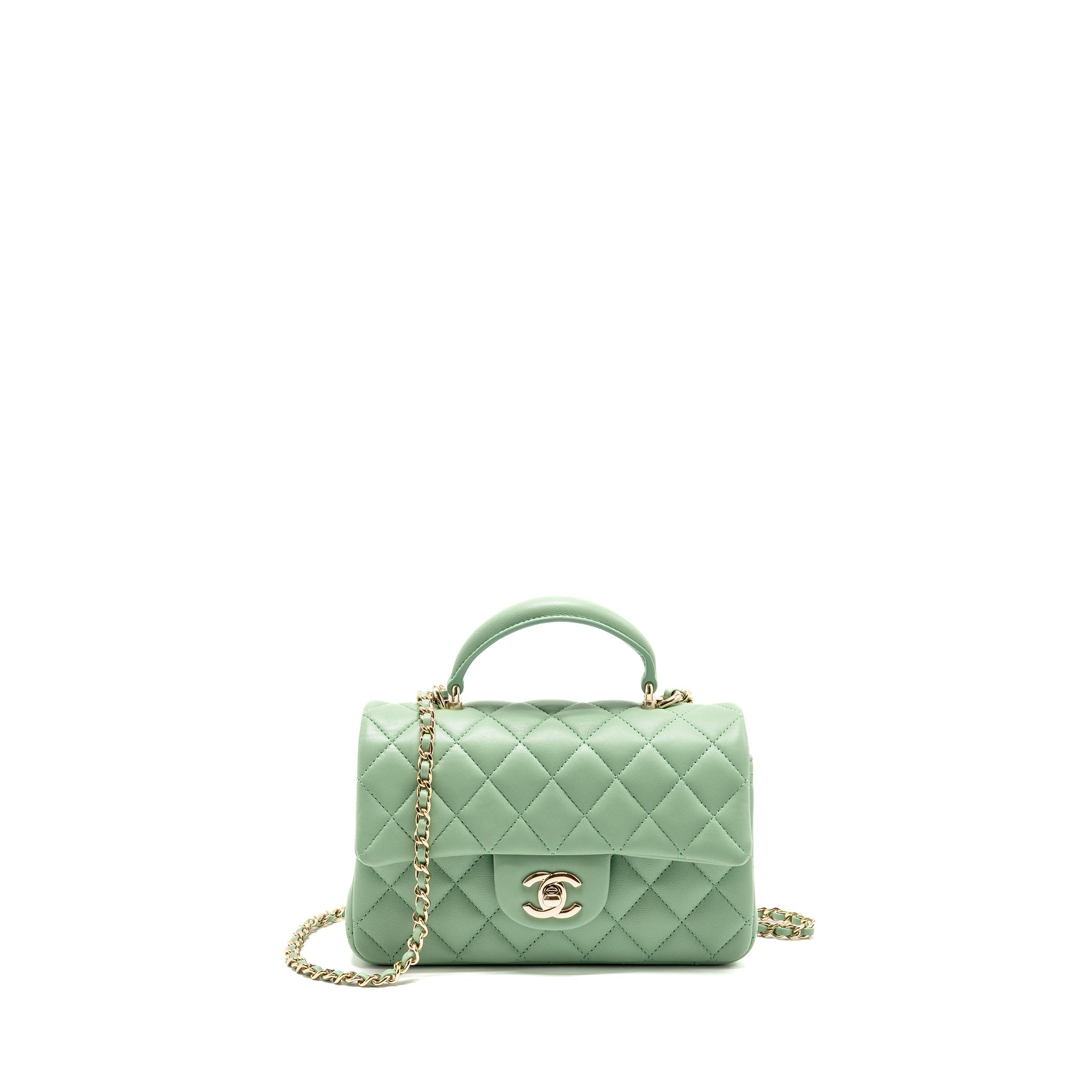 chanel-23p-top-handle-mini-rectangular-lambskin-light-green-lghw-microchip-copy