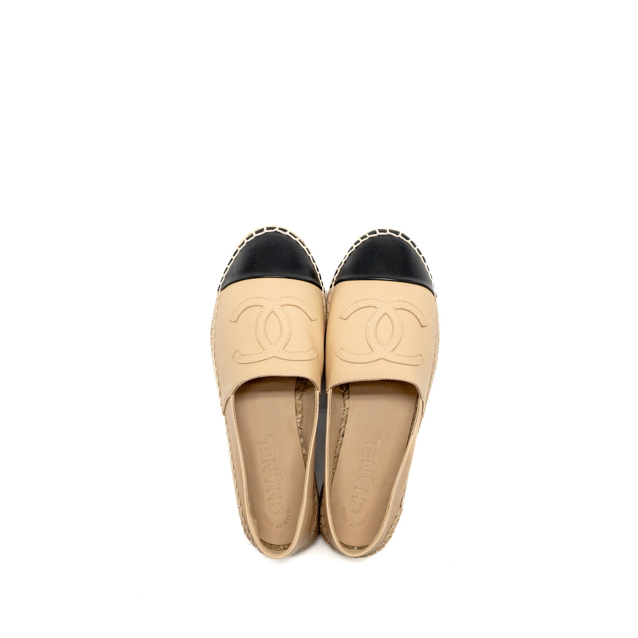 chanel-size-35-espadrilles-lambskin-beige-black