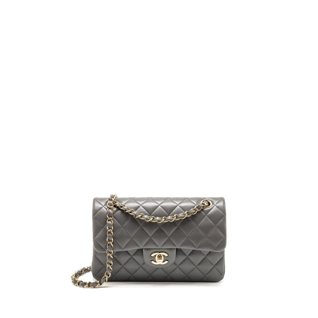 chanel-small-classic-double-flap-bag-lambskin-grey-lghw-microchip-copy