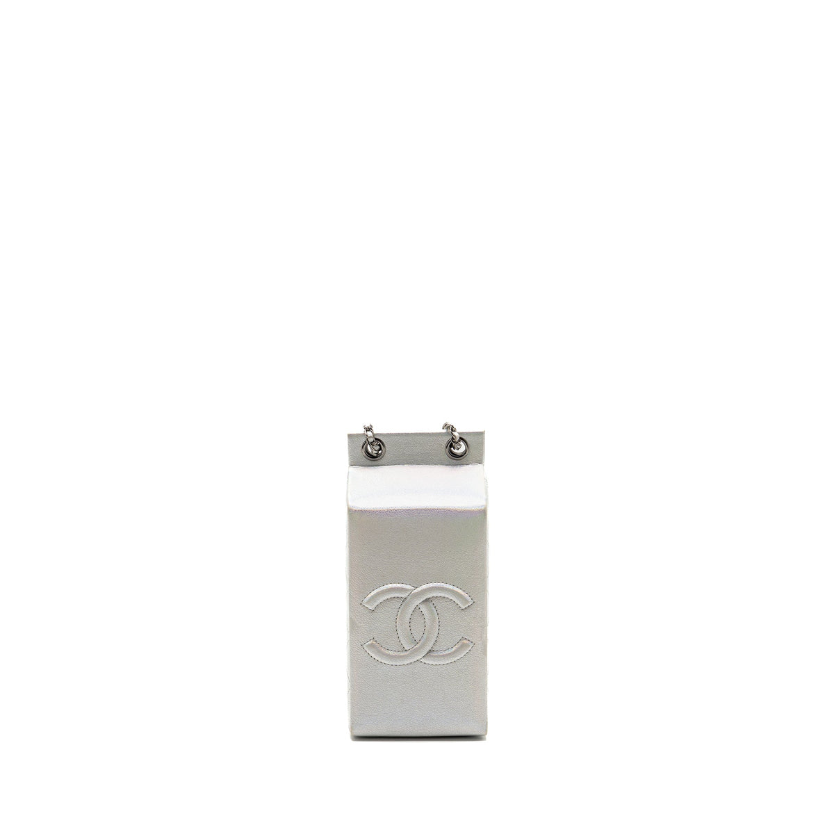 chanel-14k-limited-edition-runway-lait-de-coco-milk-carton-evening-chain-bag-goatskin-iridescent-silver-shiny-ruthenium-hardware