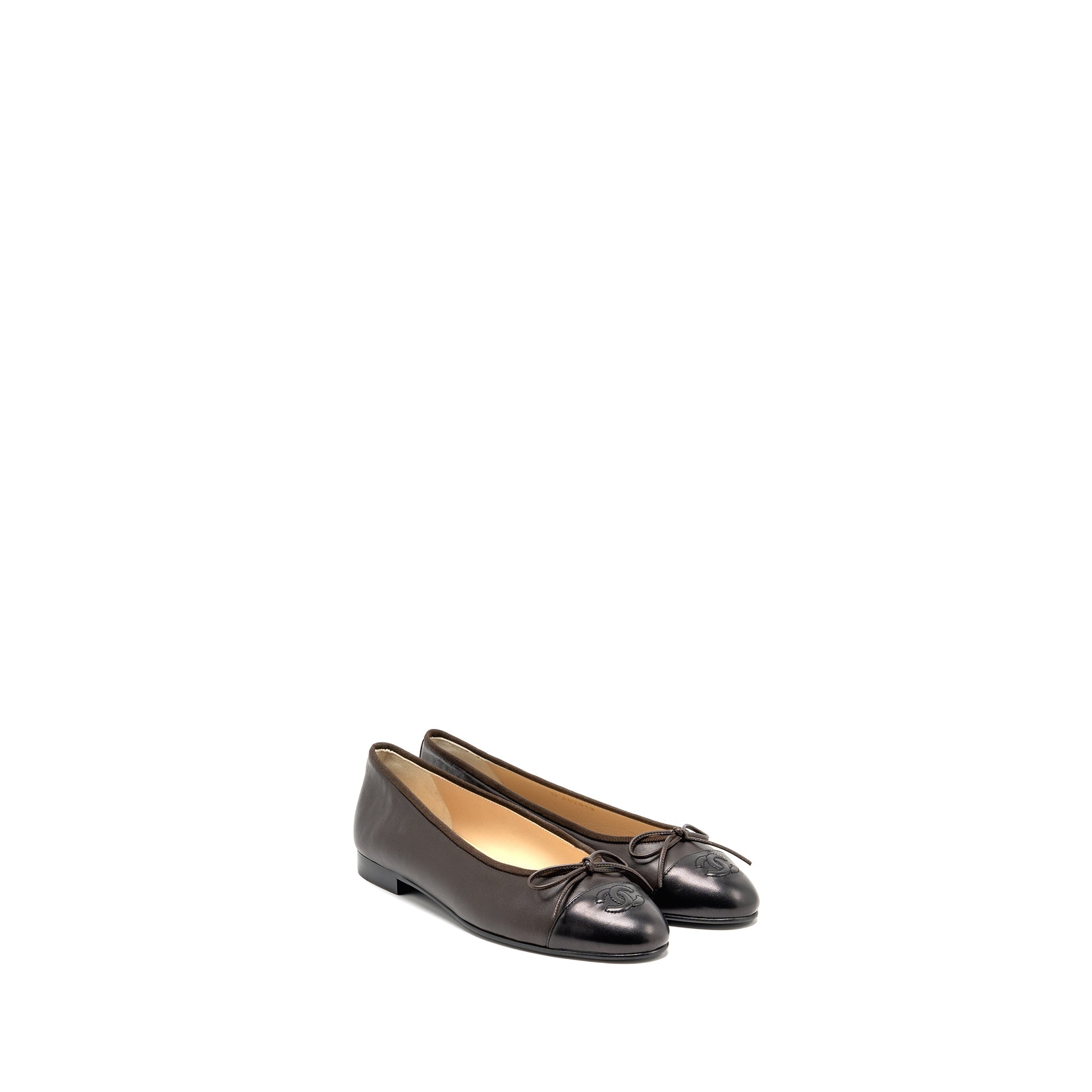 chanel-size-38-ballet-flats-lambskin-brown-black