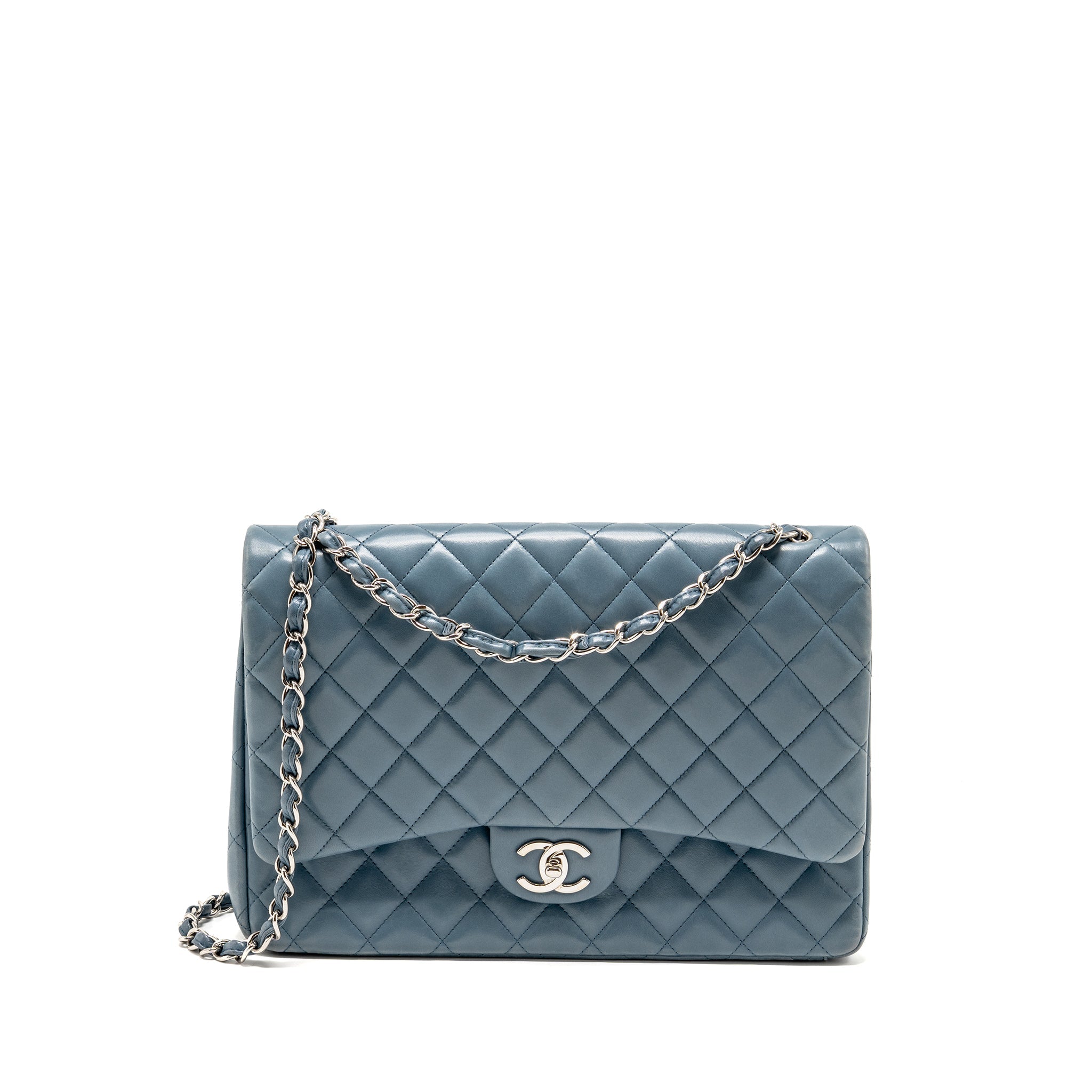 chanel-classic-maxi-double-flap-bag-lambskin-blue-shw