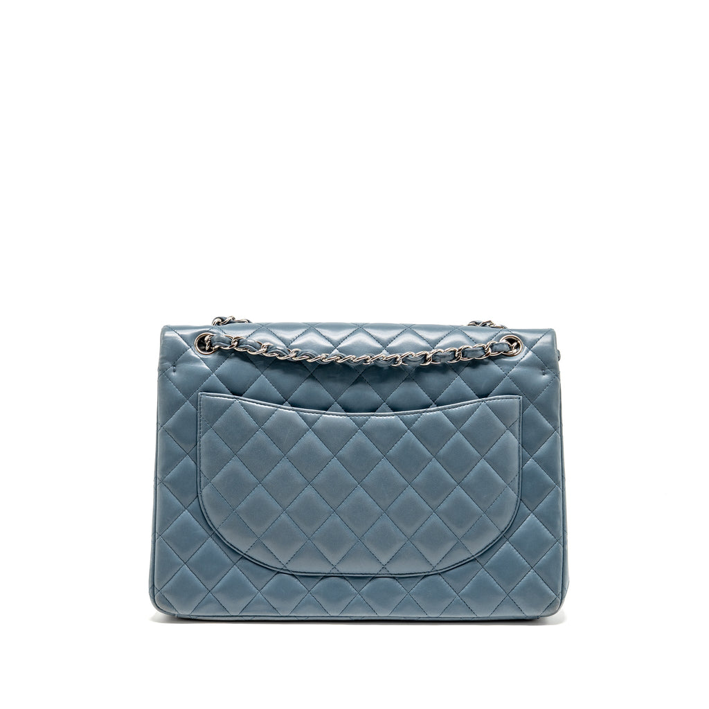 chanel-classic-maxi-double-flap-bag-lambskin-blue-shw