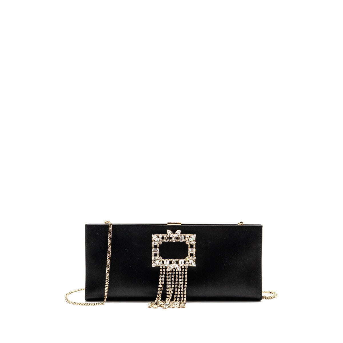 roger-vivier-strass-buckled-clutch-purse-with-chain-satin-black-lghw