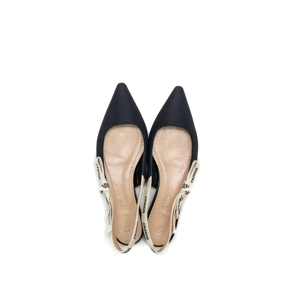 dior-size-37-ballerina-slingback-sandals-fabric-leather-black