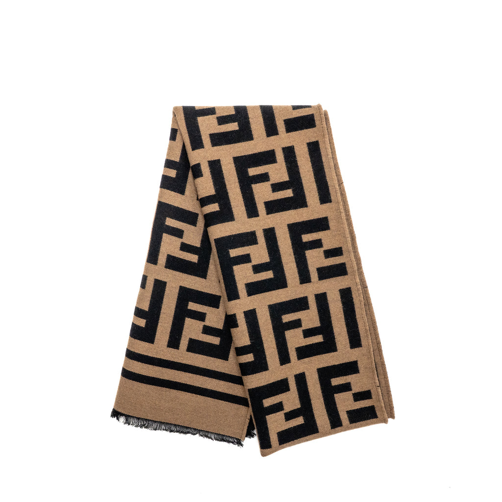 fendi-ff-logo-scarf-wool-silk-brown-black