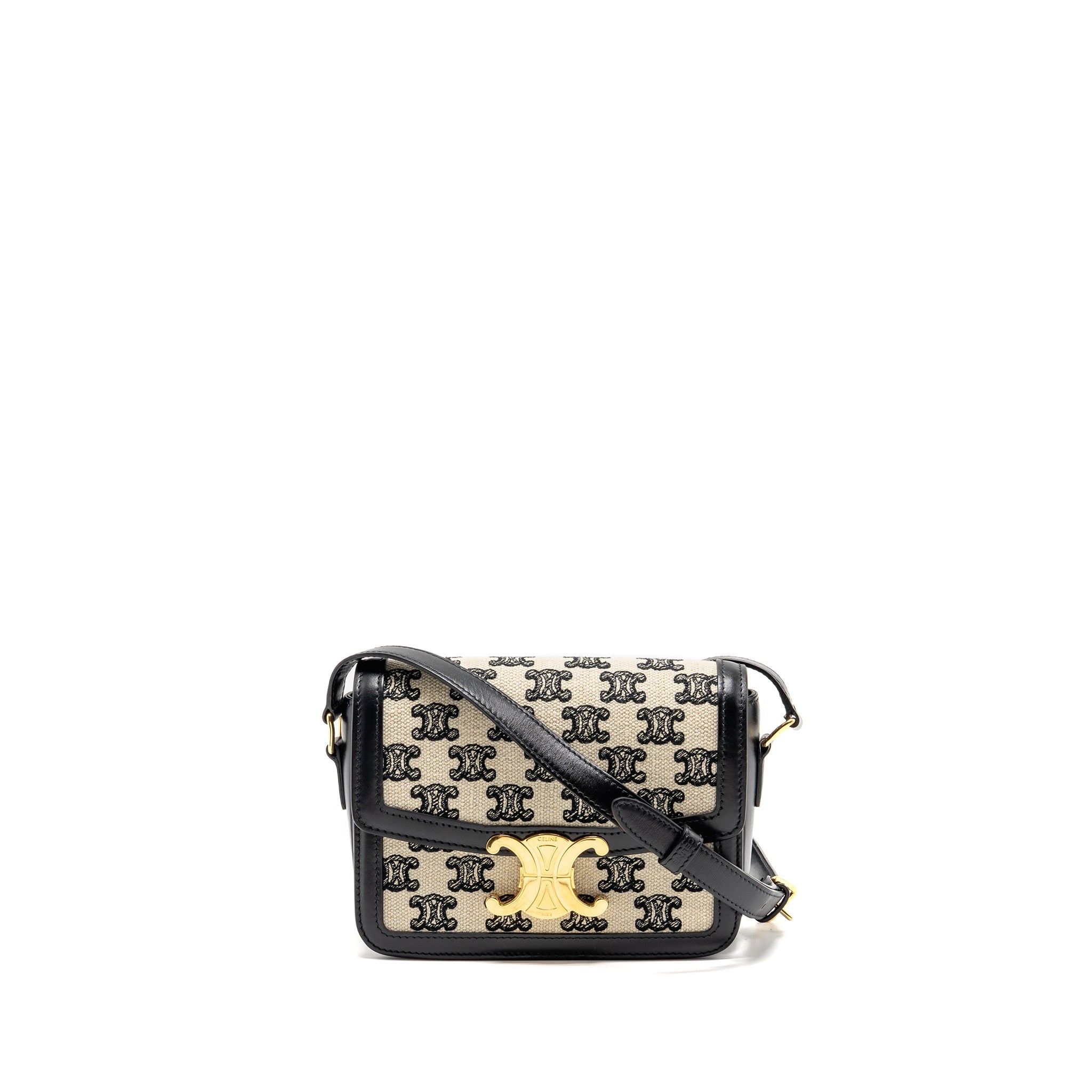 celine-teen-triomphe-bag-triomphe-canvas-calfskin-black-white-ghw-copy
