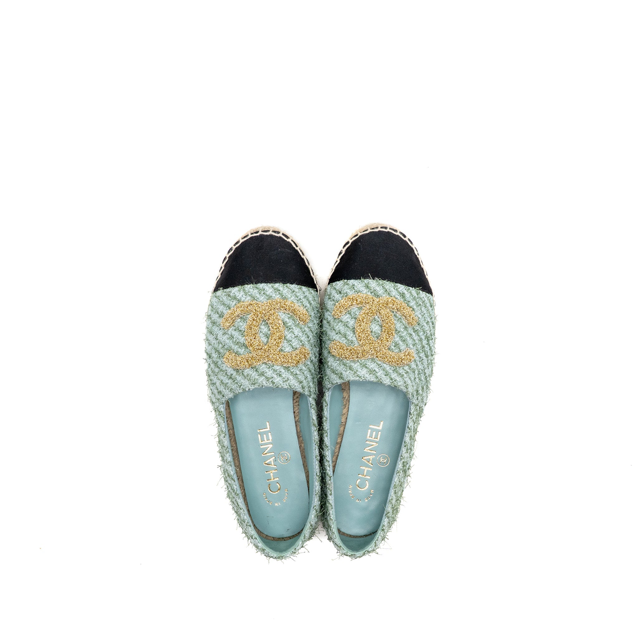 chanel-size-36-23s-espadrilles-tweed-grosgrain-light-blue-green-black-copy