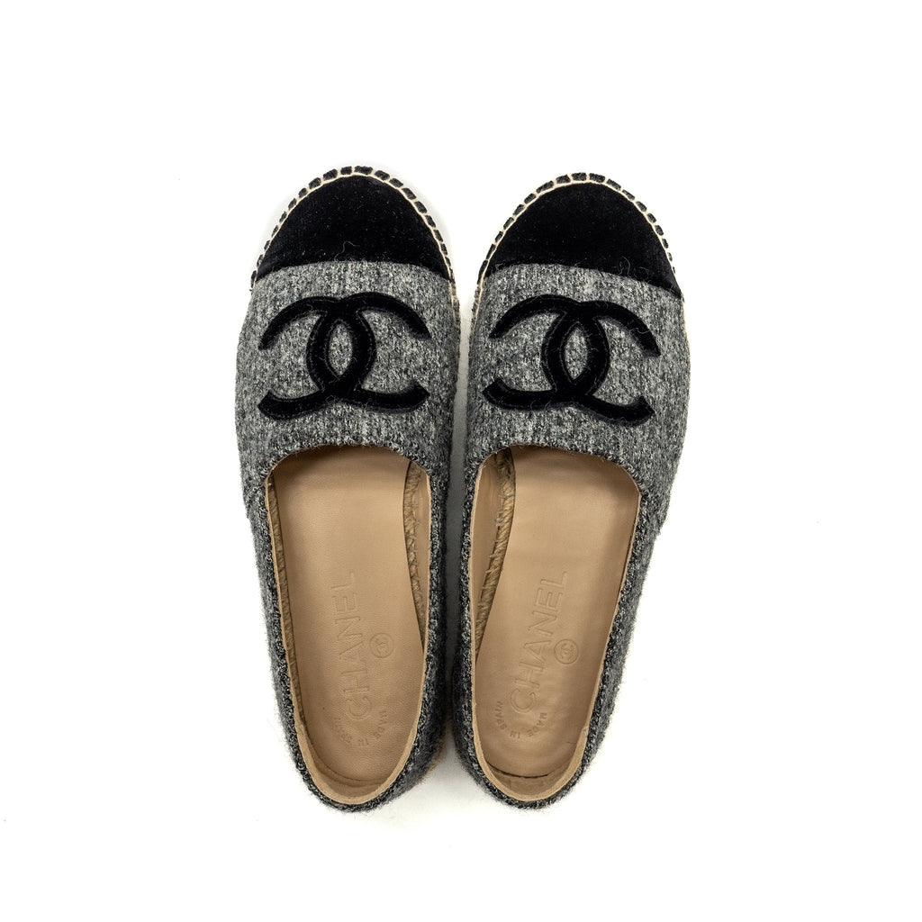 chanel-size-36-16a-cc-logo-espadrilles-tweed-velvet-grey-black