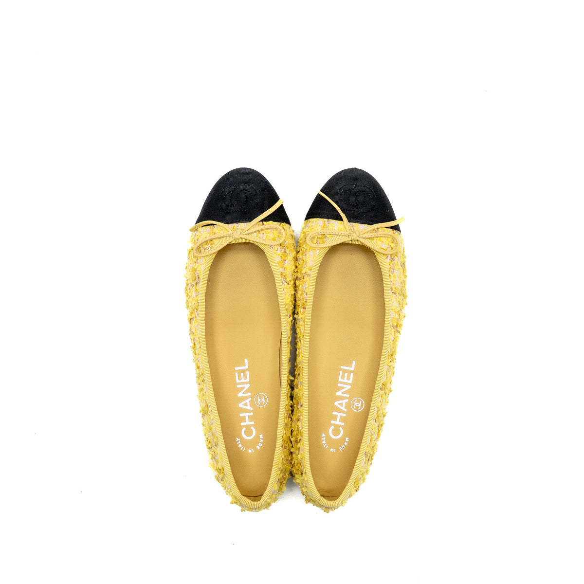 chanel-size-35-ballerinas-flat-shoes-tweed-yellow-black