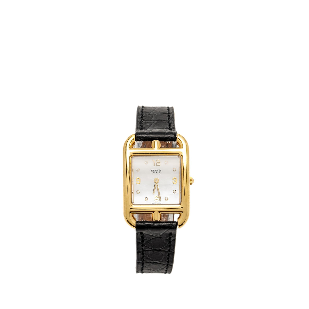 hermes-cape-cod-watch-small-model-31mm-yellow-gold-mother-of-pearl-dial-alligator-strap-black-with-diamonds