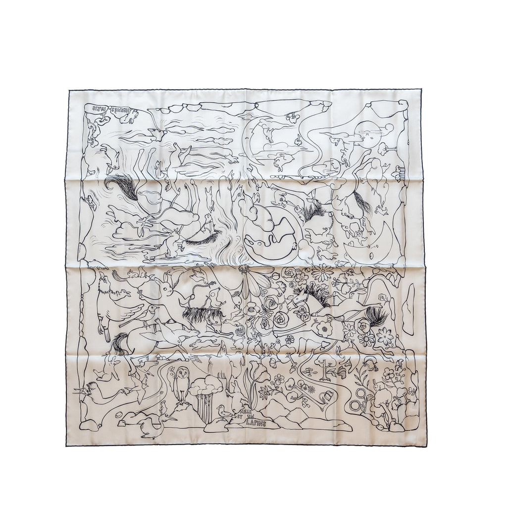 hermes-90cm-silk-scarf-mille-et-un-lapins-white-black