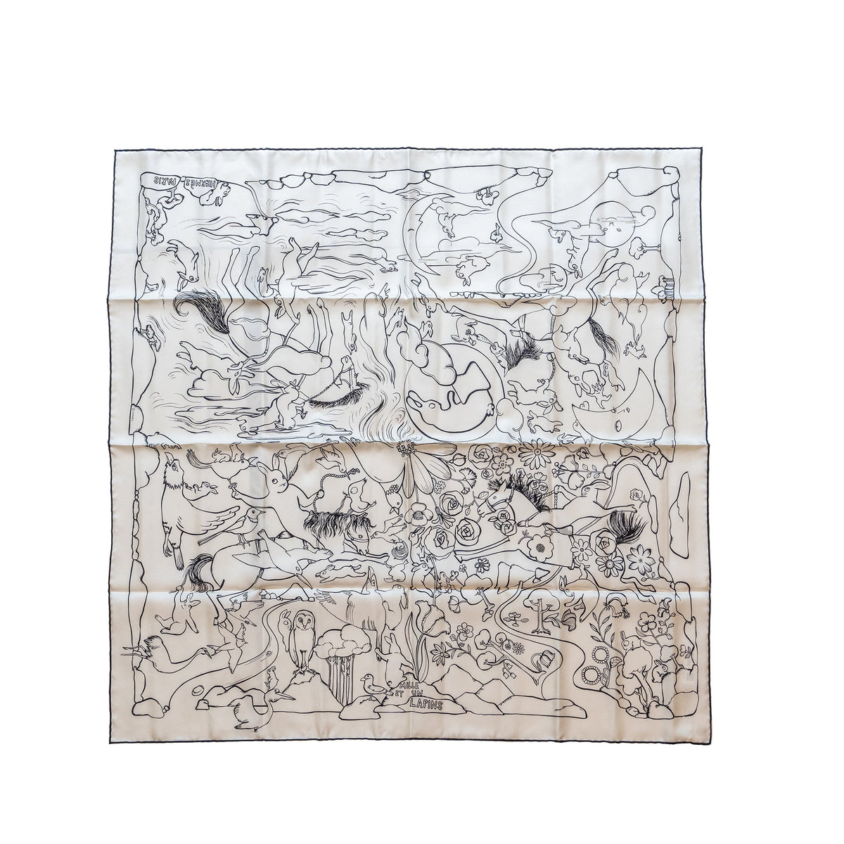 hermes-90cm-silk-scarf-mille-et-un-lapins-white-black