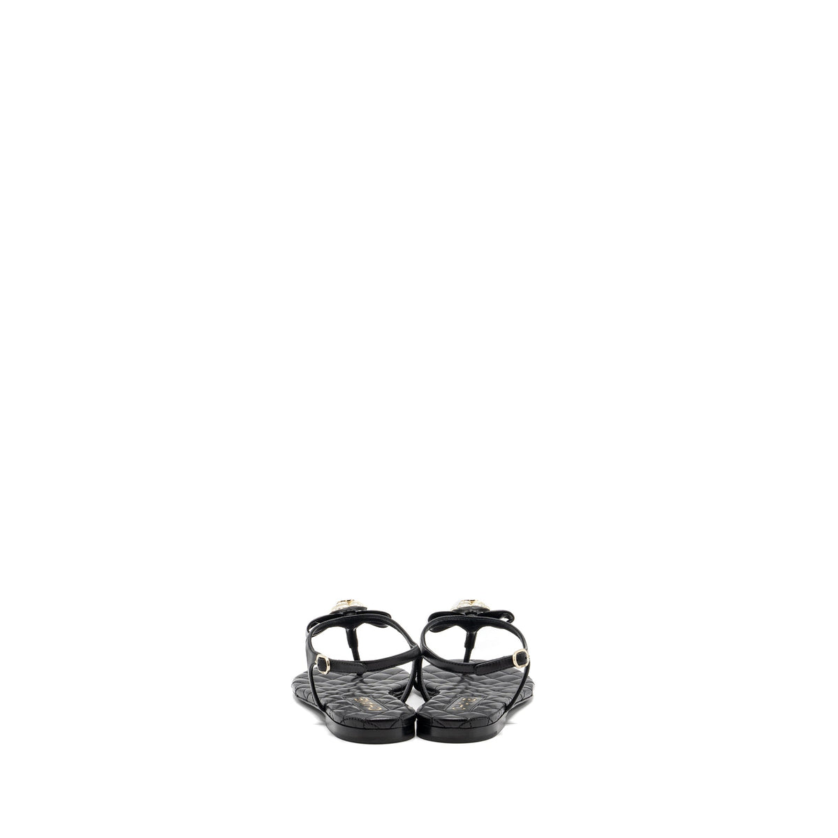 CHANEL CAMELLIA LEATHER SANDALS BLACK LGHW