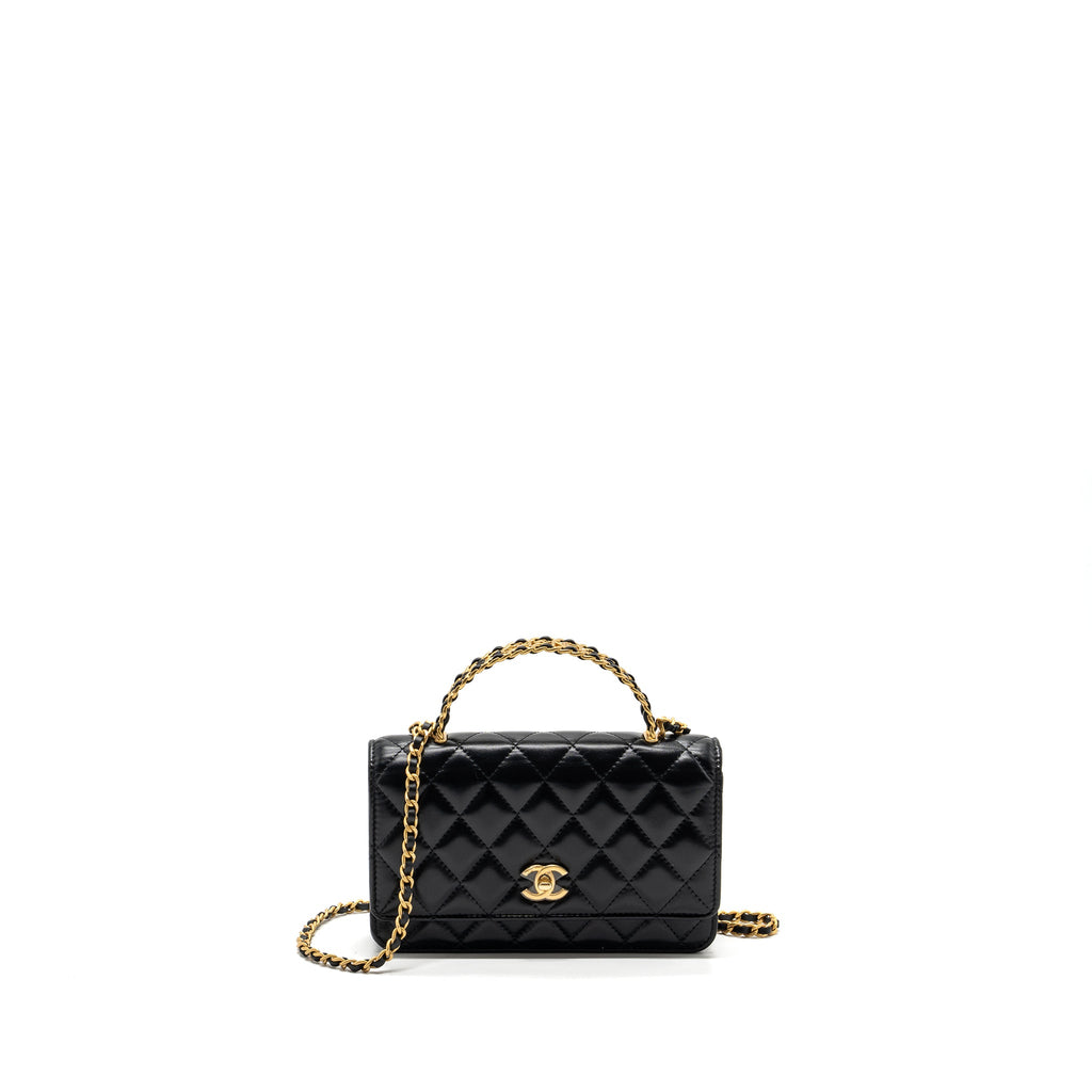 chanel-letter-logo-top-handle-flap-wallet-with-chain-shiny-calfskin-black-ghw-microchip