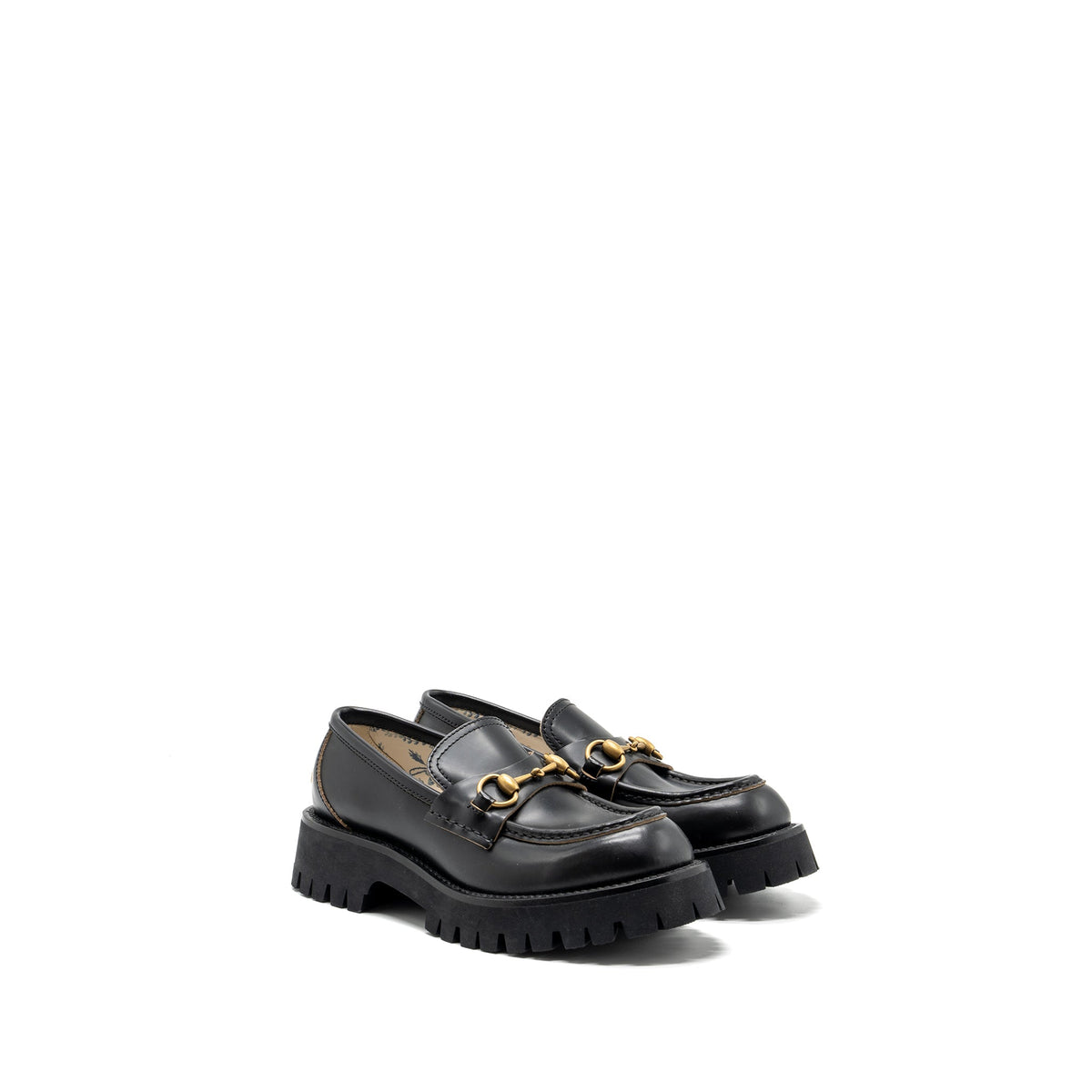 GUCCI LEATHER LUG SOLE HORSEBIT LOAFER BLACK GHW
