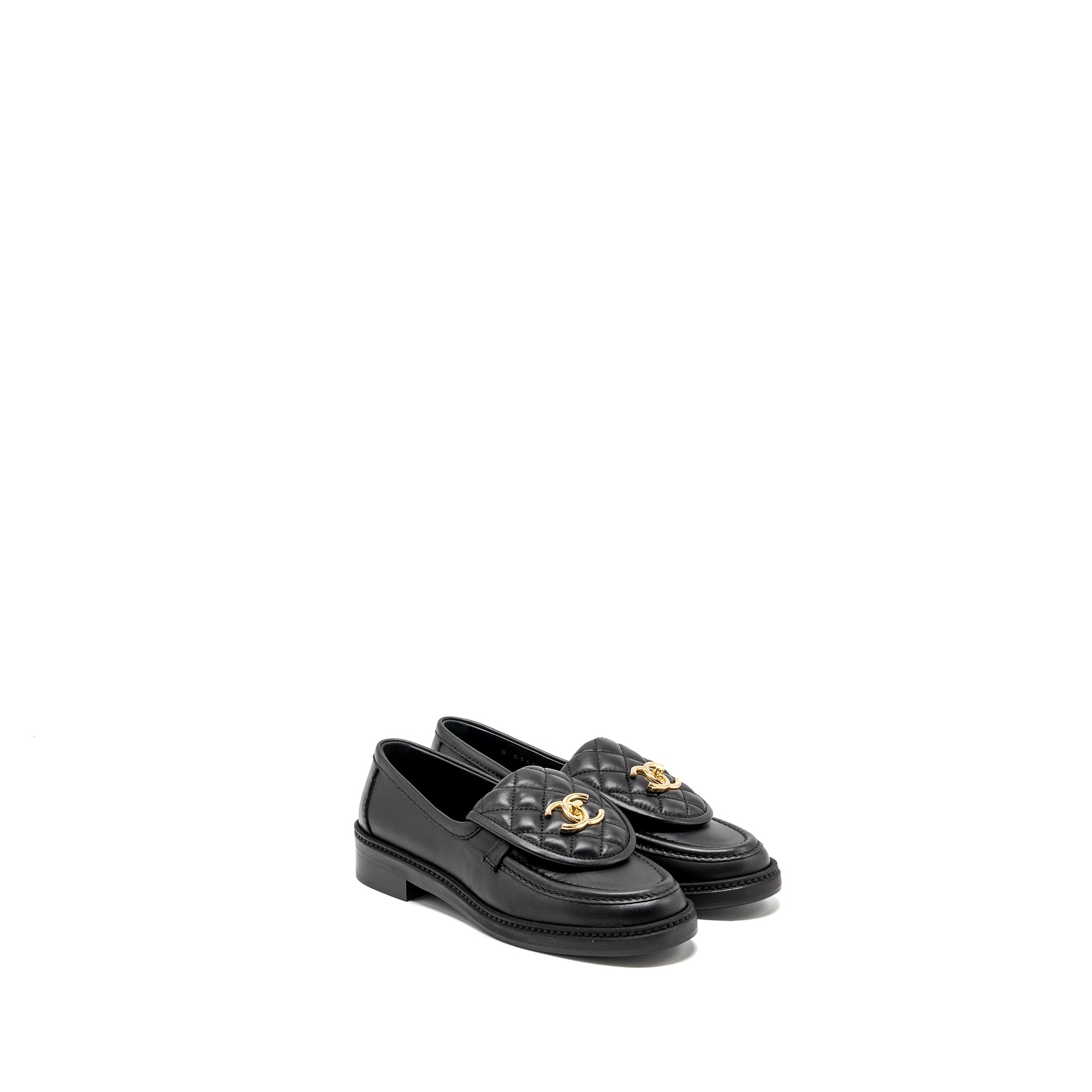 chanel-size-36-5-cc-turnlock-loafer-quilted-leather-black-lghw-copy
