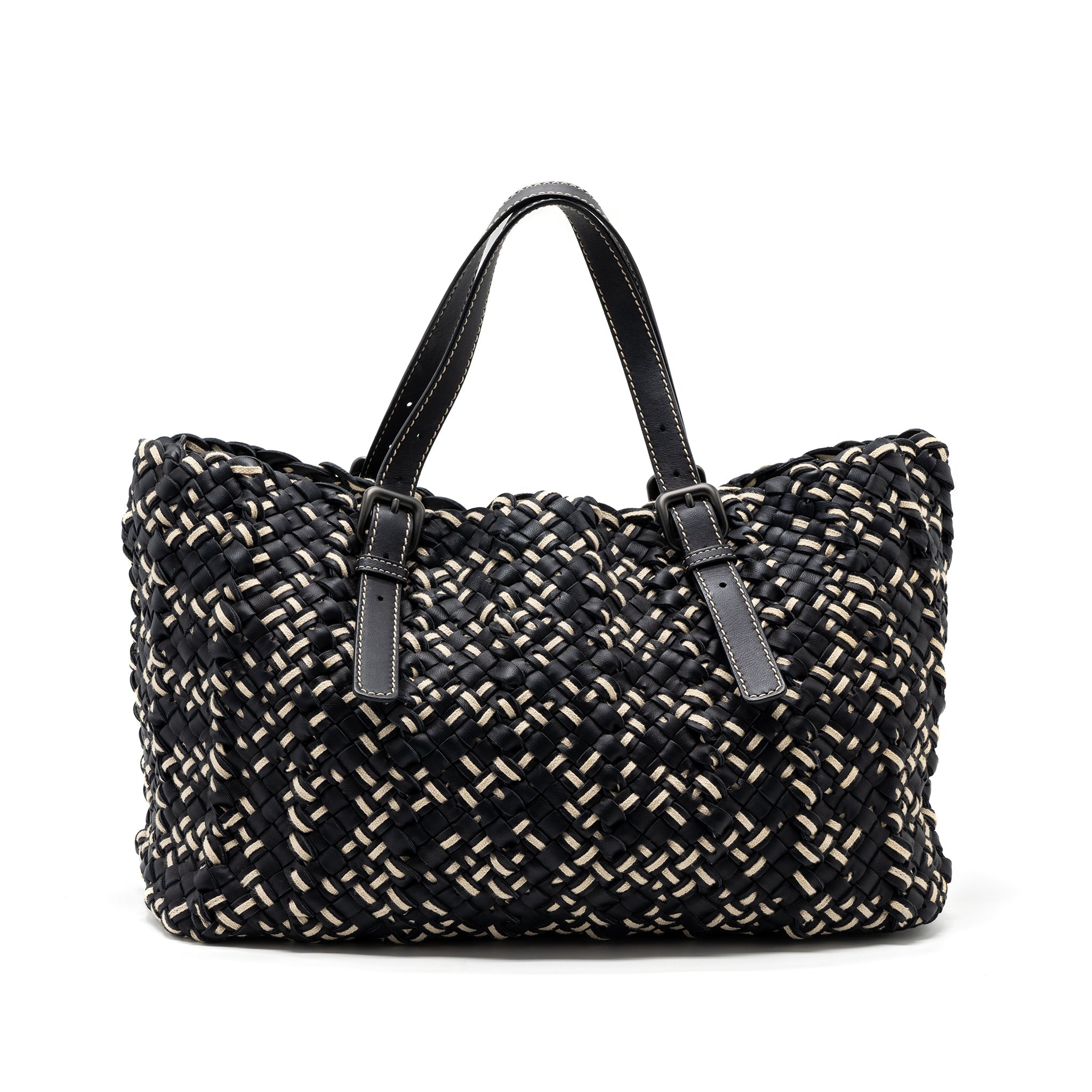 bottega-veneta-tote-bag-leather-dark-blue-multicolor-black-hardware