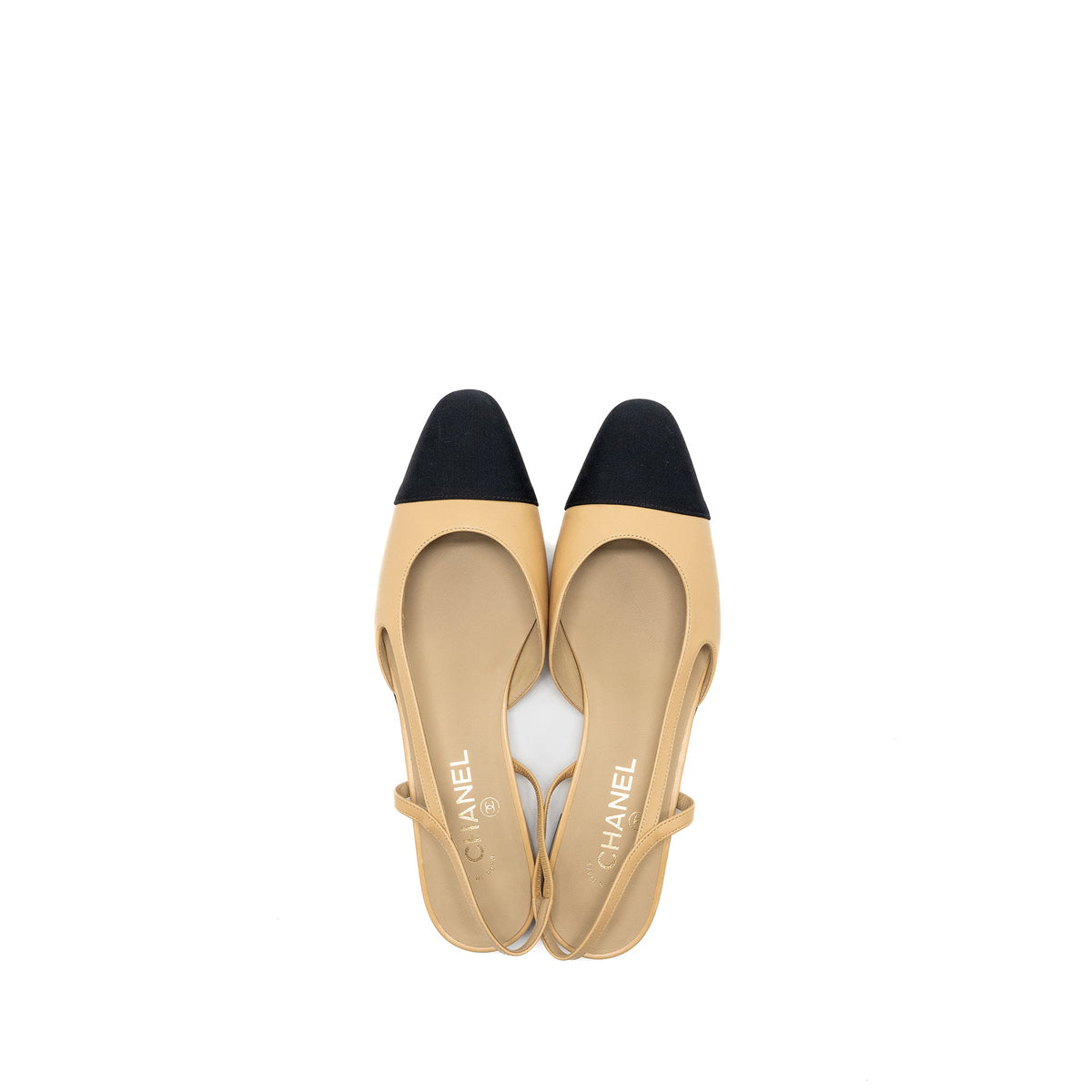 chanel-size-41-5-slingback-flats-calfskin-beige-black
